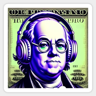 Bankroll Ben Franklin with Retro Headphones Sticker